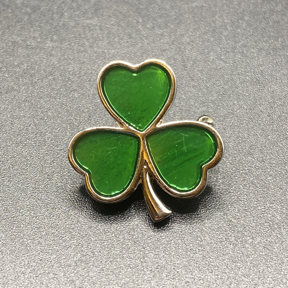 Lucky Clover Silver Tone Green enamel
